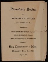 Pianoforte Recital by Florence B. Sayler, King Conservatory of Music Class of 1910