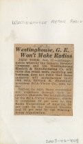 Westinghouse, G.E. Won't Make Radios