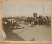 Race Street Bicycle Race with Al Hubbard leading, c. 1895