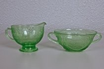 Green depression glass sugar bowl