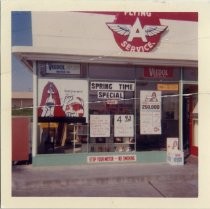 Flying A Service Station "Spring Time Special" window