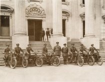 San Jose police officers with motorcycles in front of the County Court House