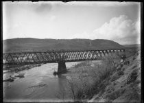 Railroad bridge across river, c. 1906