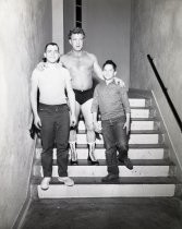 Wrestler Red Bastien posing with fans