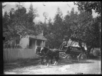 L. Perkins horse and wagon parked outside house