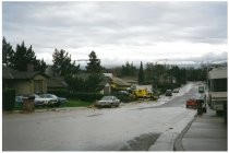 Flooded street. Possibly the 1998 El Nino Flood in California