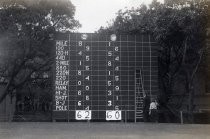 Track meet scoreboard for Stanford University vs. University of California Berkeley