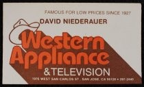 David Niederauer Western Appliance & Television business card