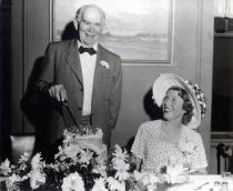 Lee de Forest celebrates his 77th birthday with wife Marie de Forest, 1950