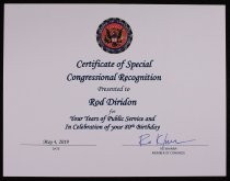 Certificate of Special Congressional Recognition