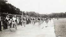 Group of bicycle racers on track