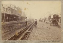 Laying track for electric street car system, San Jose CA