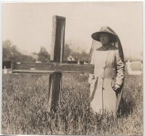 Mrs. Alder at Grave of Tiburcio Vasquez