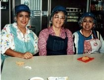 Carmela [?], Beatrice Sanchez, and Maria [?] in the Del Monte Plant #3 Cafeteria