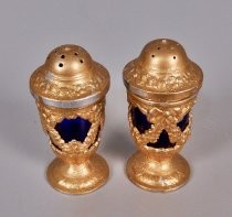 Gold with cobalt glass salt & pepper shakers