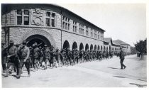 U.S. soldiers marching through Stanford University campus