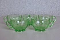 Green depression glass teacups