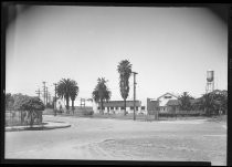 Light industrial buildings, water tower