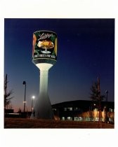 Libby's water tower at night