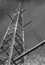 Guyed steel mast, looking up towrds top