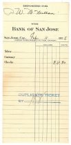 Bank of San Jose Deposit Receipt