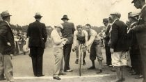 Bicycle racer at start of track race