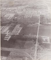 Aerial view of Santa Clara County Fairgrounds looking west