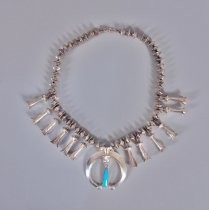 Silver necklace, Navajo squash blossom design