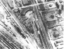 Aerial view of Southern Pacific Railroad roundhouse