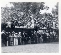 Crowd of onlookers in stadium bleachers at Stanford University