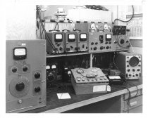 Ampex Series "A" tape deck on testing bench, c. 1957