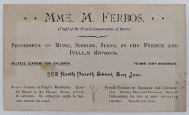 Business card for Mme. M. Ferbos, Professor of Music