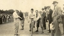 Bicycle racer at start of track race