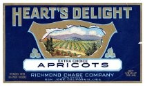 Heart's Delight Extra Choice Apricots label (Richmond-Chase Company, San Jose, California)