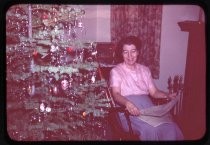 "Margaret by tree Christmas 1950"