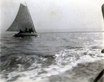 Floyd Lundy and Frank Holmes sailboat on Alviso Slough