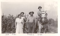 Woman with three men in front of crops
