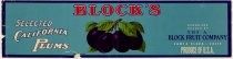 Block's Selected California Plums label