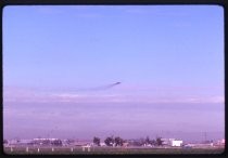 Plane coming in for landing at San Jose Airport, 1971