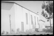 Side view of white stucco church in California