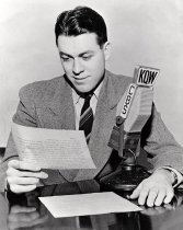 Don Mozley prepares to deliver the news on KQW, c. 1940