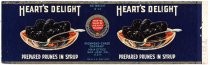 Heart's Delight, Prepared Prunes in Syrup, Richmond - Chase Company, San Jose, California