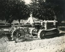 Tractor in orchard with Knapp Heavy Duty Subsoil Plow, Catalog Photo 63-B