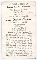 Memorial service card for George Theodore Mendoza, 1963