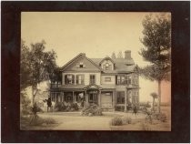 Victorian gothic farmhouse, with woman on horseback