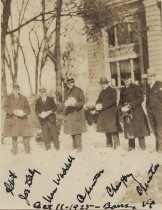 Lee de Forest with men in Barre, Vermont, holding snowballs