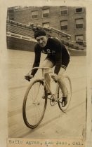 Portrait of cyclist Emile Agraz on velodrome track