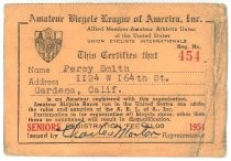 Percy Smith Amateur Bicycle League of America registration card