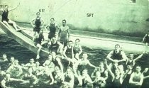 View of the slide in the swimming pool at Alum Rock Plunge