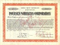 Poulsen Wireless Corporation stock certificate, 1911